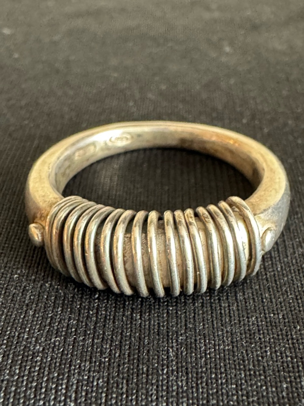 Sterling Silver Modernist Coil Ring 925 Artisan Industrial Wrap Band Size 7.5